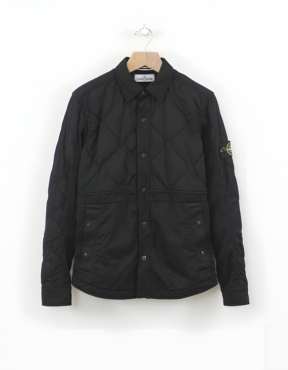 Stone Island 50 Fili Quilted-TC overshirt jacket in navy, showing quilted nylon-cotton construction and chest flap pocket