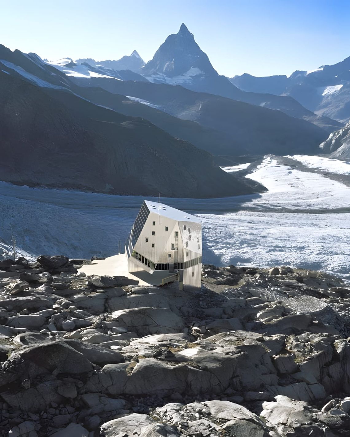 Monte Rosa Hut faceted aluminum mountain refuge Swiss Alps by Bearth Deplazes Architekten ETH Zurich