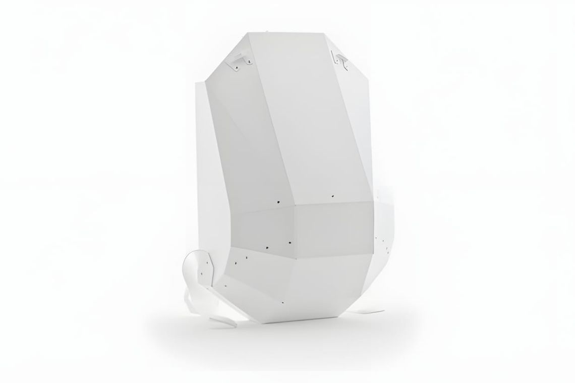 SOLID GRAY Polymer Backpack in white — geometric faceted hard shell polypropylene, product shot on white background