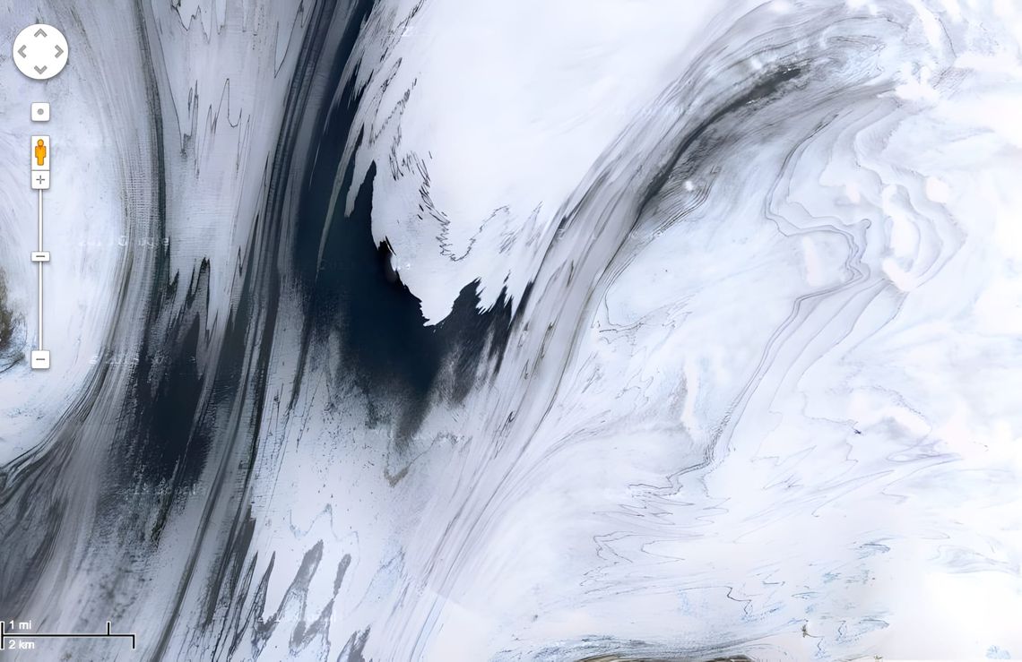 Glacier near Skaftafell Iceland Vatnajokull aerial satellite view meltwater channels