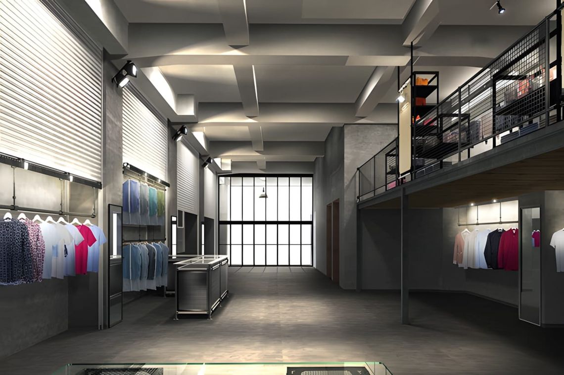 Interior of N.HOOLYWOOD's Jack in the Box warehouse-conversion store in Nagoya, August 2011