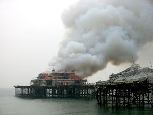 Brighton West Pier on fire