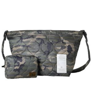 Quilted Down Shoulder Bag with Matching Pouch in Woodland Camouflage