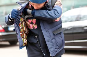 White Mountaineering Navy Down Puffer Jacket with Camouflage Detail