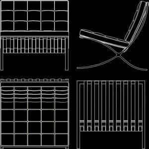 Barcelona Chair — Mies van der Rohe Orthographic Technical Drawing