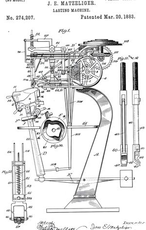 Jan Ernst Matzeliger — Lasting Machine Patent Drawing, 1883