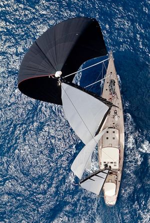 Racing Sailing Yacht — Aerial View