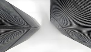 World Trade Center Twin Towers — Worm's-Eye View, Minoru Yamasaki