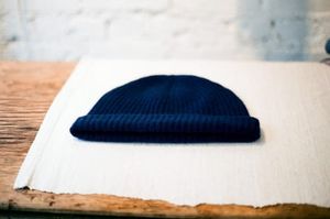 Navy Ribbed Wool Beanie Hat