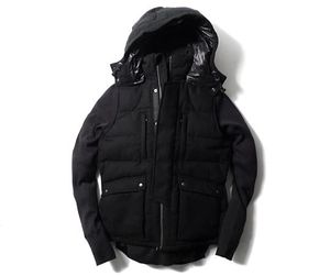 Wings + Horns Mixed-Media Hooded Down Jacket