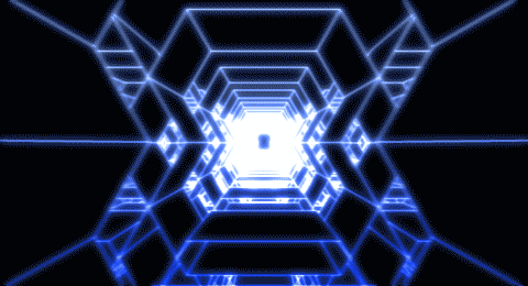 Surrogate Self — Blue Wireframe Tunnel