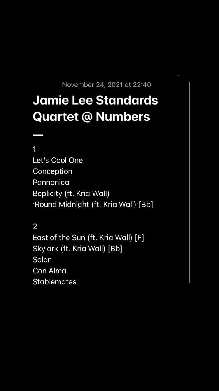 Numbers setlist