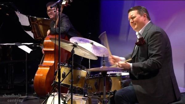 Morgan Childs (foreground) on drums, John Lee (background) on bass