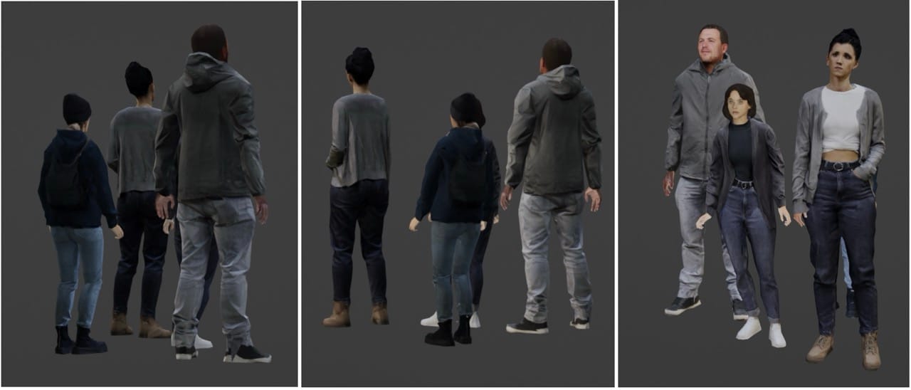 Depending on the point of view of each camera, some persons are occluded by others