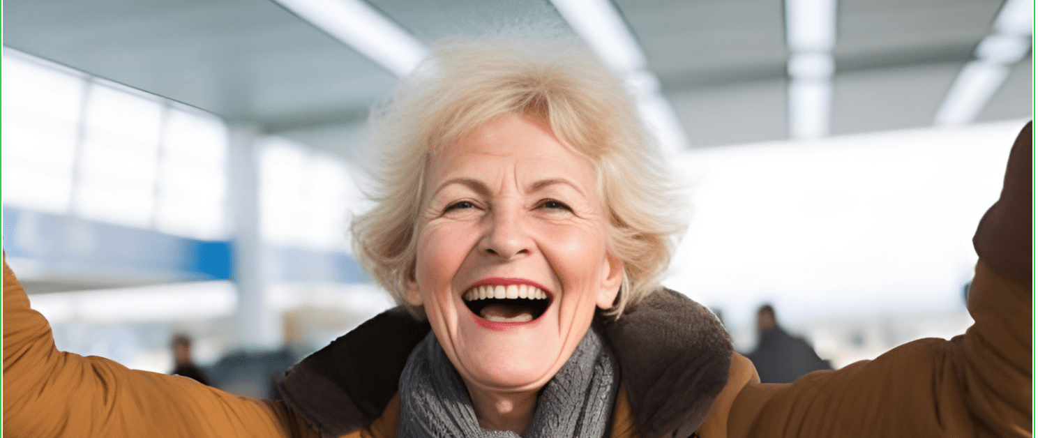 Satisfied Passenger at an Airport due to reduced waiting time