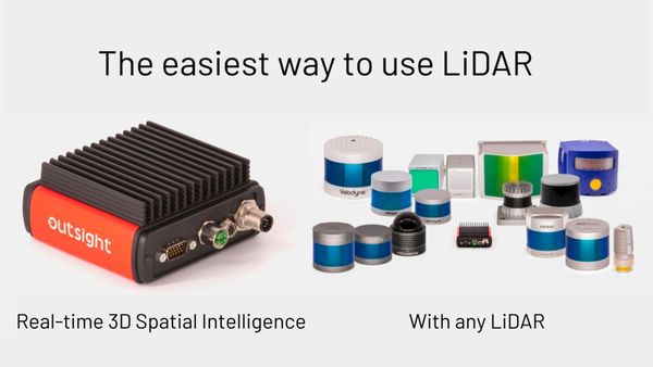 Outsight’s real-time 3D spatial intelligence device shown alongside a wide range of compatible LiDAR sensors, highlighting universal integration.