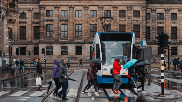 Smart city with public transportation and pedestrian crosswalk perfect for ITS smart city lidar applications