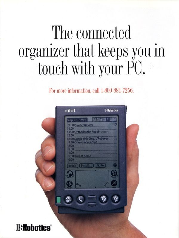1990s print advertisement for the Palm Pilot handheld organizer