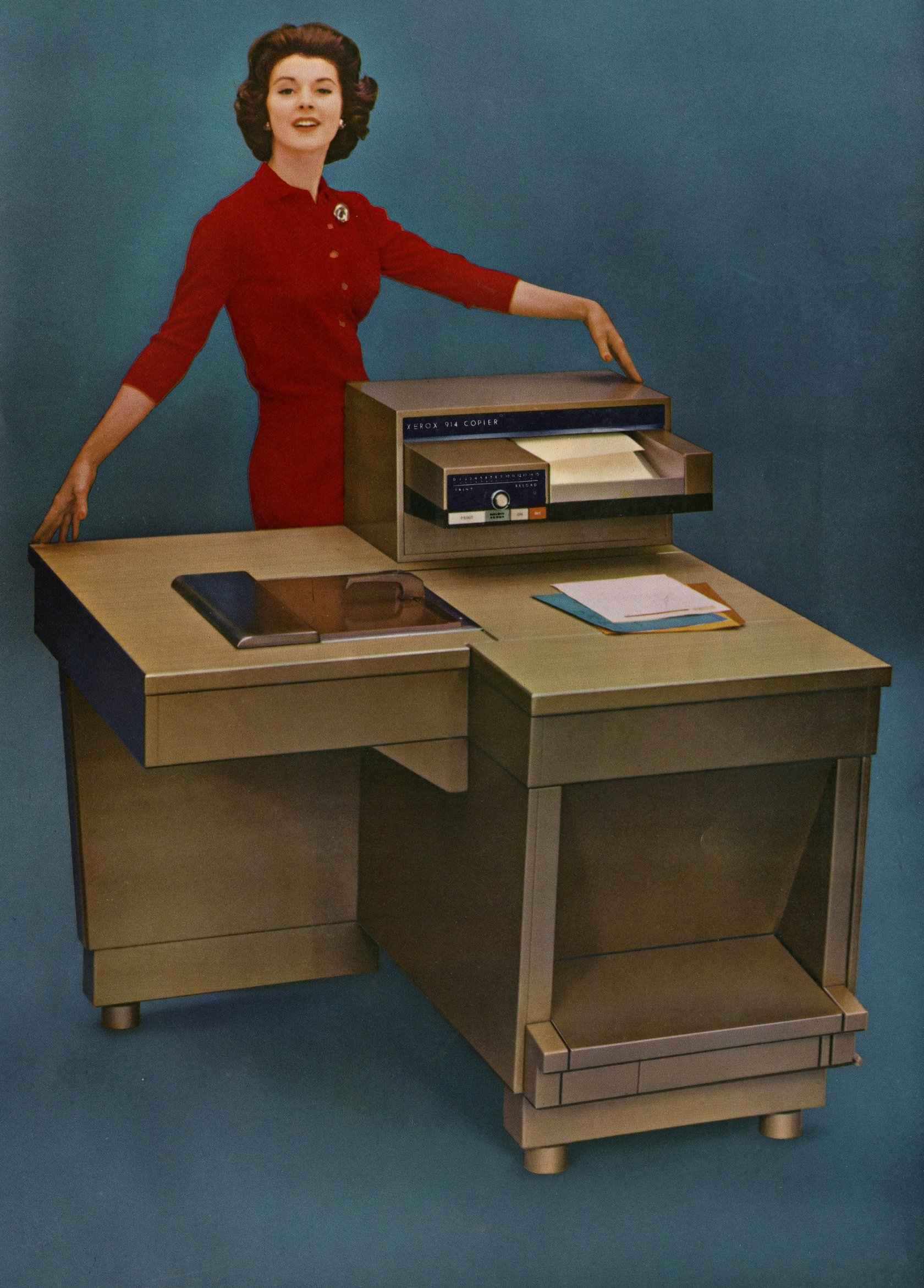 Xerox 914 plain-paper copier from 1959, a large desk-sized office machine