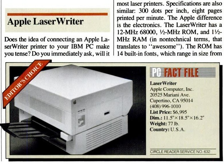 1985 Apple advertisement for the LaserWriter printer, built on a Canon laser engine