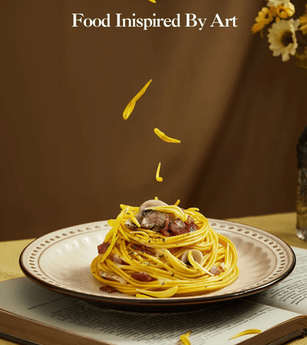 Creamy Mushroom and Bacon Pasta Inspired by Vincent Van Gogh's Sunflower