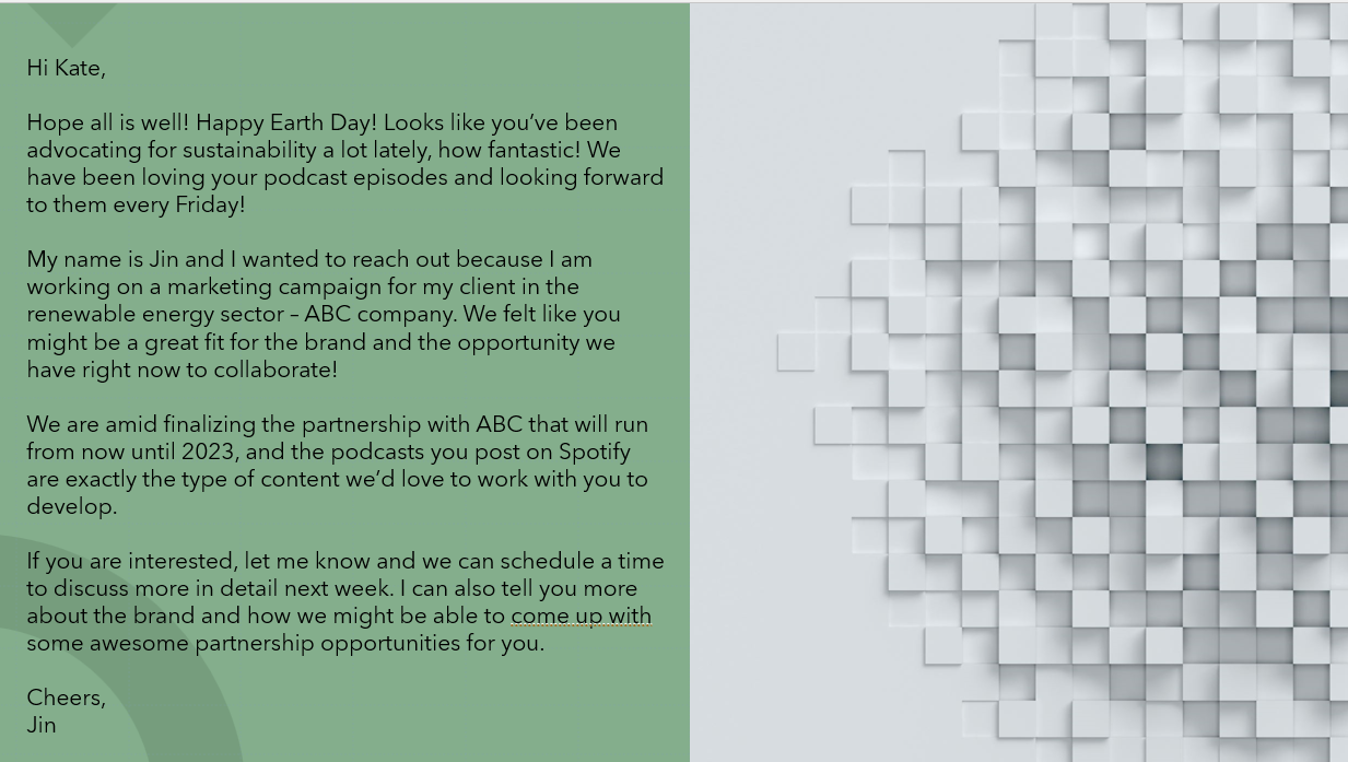 Letter to approach influencers