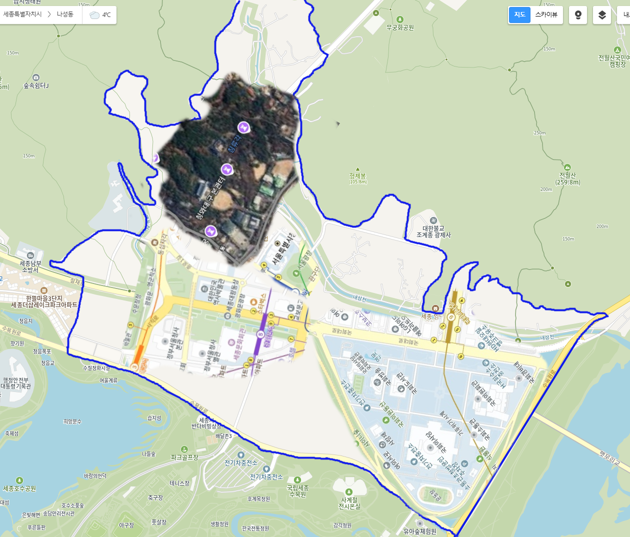 청와대 + 광화문 광장 + 서울시청앞 광장 + 여의도 국회의사당까지 추가했을 때