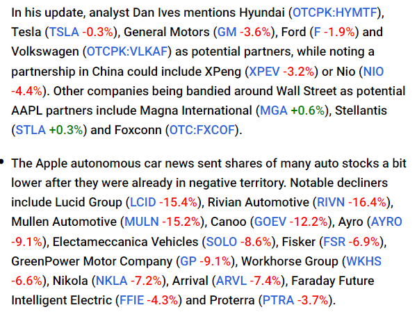 各汽车股暴跌情况