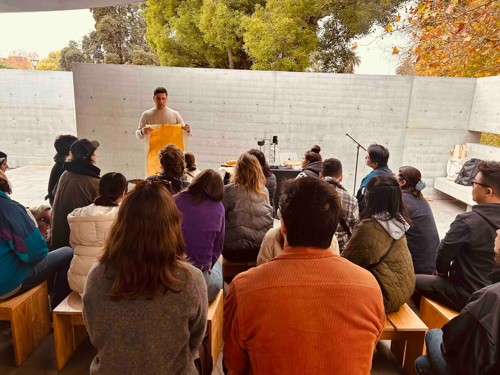 Workshop about sustainable and circular algae material for interiors and objects at MPavilion, Melbourne.
