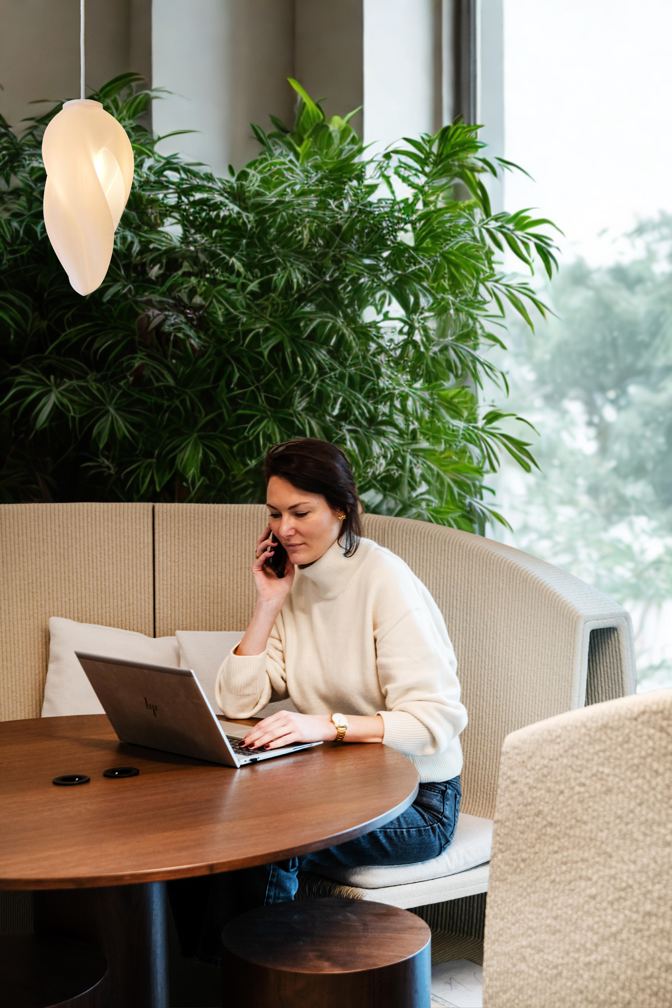 Silversquare Co-Working Space by Lilian van Daal. Photography by Marthe Hoet. Sand colored, 3D printed office furniture.