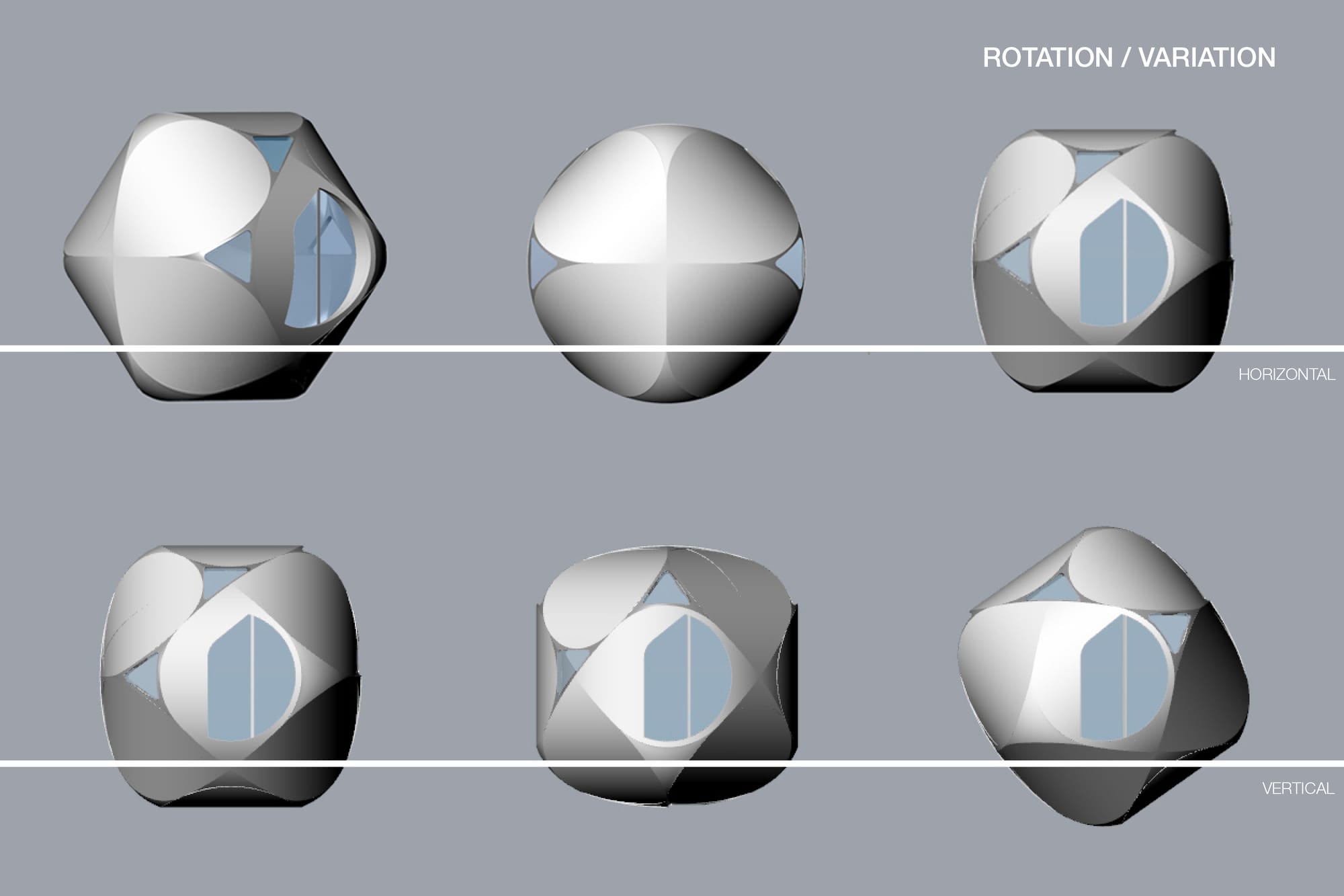 Technical drawing and visualization of cylindric modern capsule home.