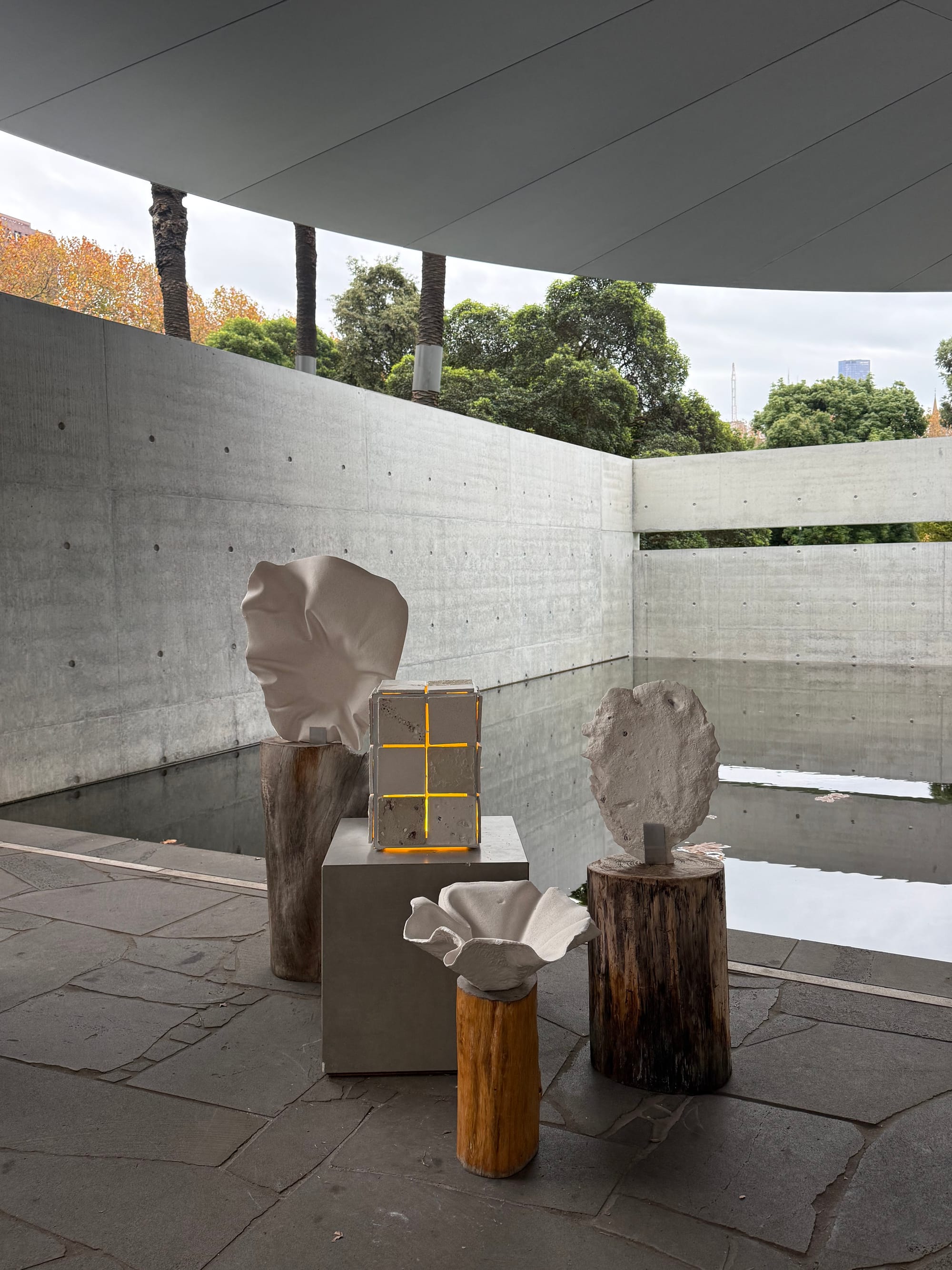 Oyster objects exhibited during Melbourne Design Week in MPavilion.