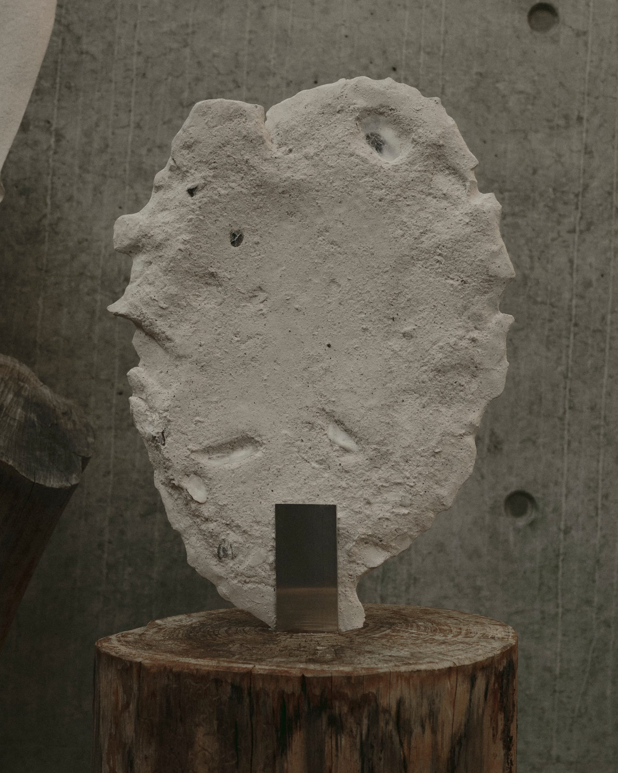 Off white bioceramic sculptural object made from oyster shells.