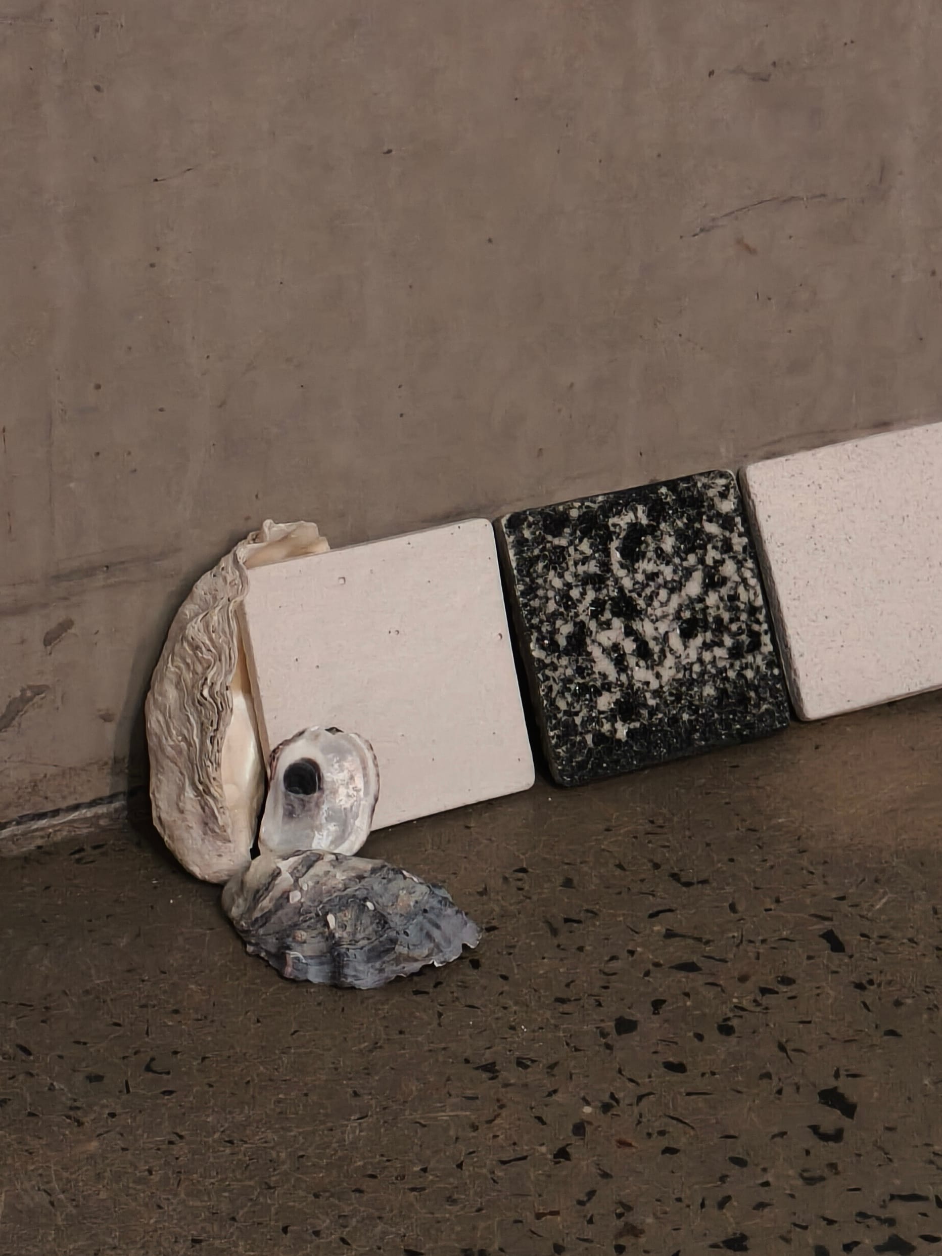 Bioceramic tiles in different hues, made from oyster shells.