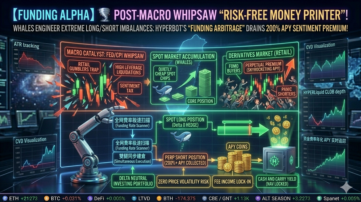 🌪️ Post-Macro Whipsaw "Risk-Free Money Printer"! Whales Engineer Extreme Long/Short Imbalances: Hyperbot’s "Funding Arbitrage" Drains 200% APY Sentiment Premium!