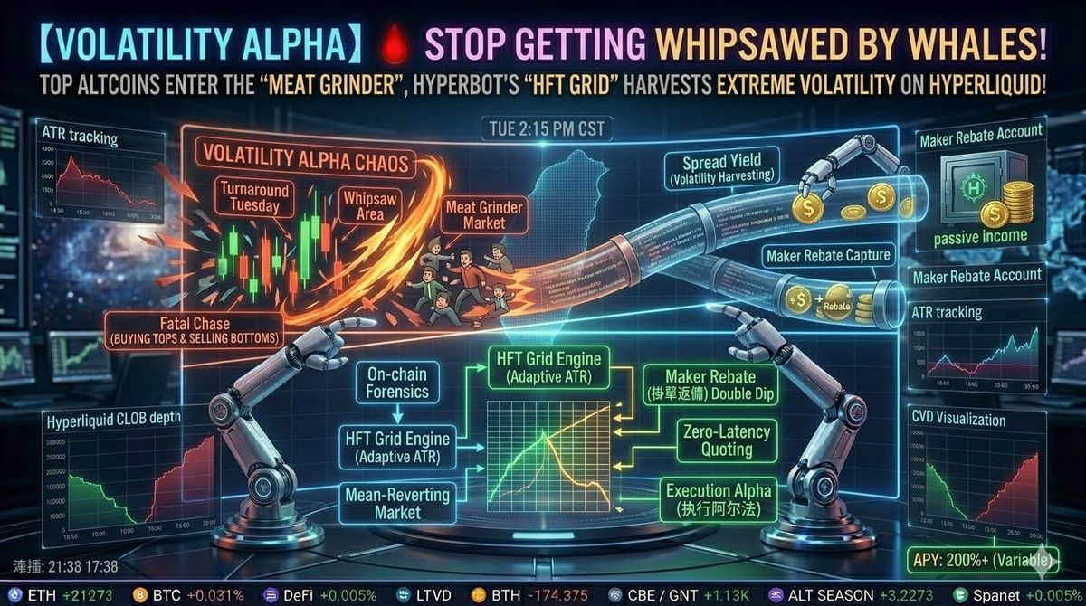 🩸 Stop Getting Whipsawed by Whales! Top Altcoins Enter the "Meat Grinder", Hyperbot's "HFT Grid" Harvests Extreme Volatility on Hyperliquid!