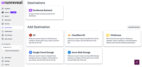 Announcing RunReveal Destinations, your security data streamed to where you want it.