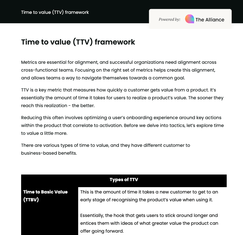 Time to value (TTV) framework