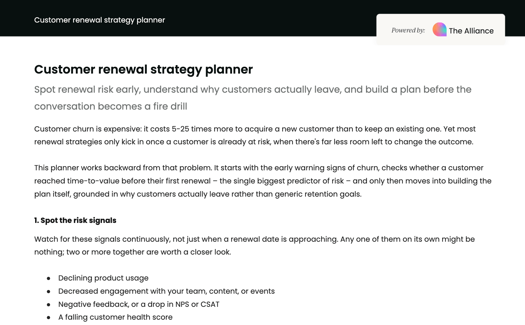 Customer renewal strategy planner