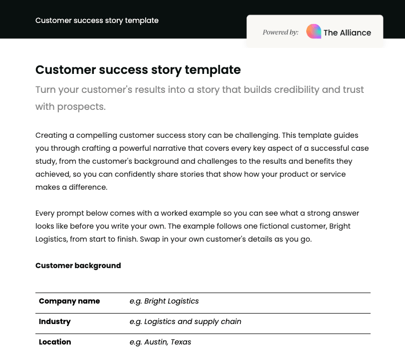 Customer success story template