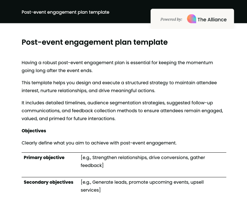 Post-event engagement plan template