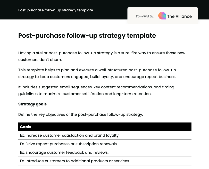 Post-purchase follow-up strategy template
