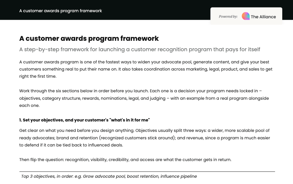Customer awards program framework