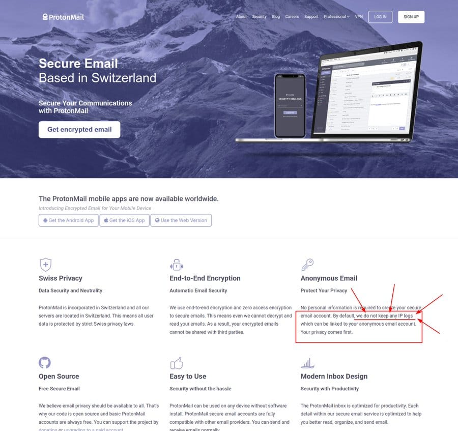 Proton homepage January 2021 - Wayback Machine