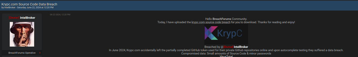 KrypC Technologies Suffers Data Breach: Source Code Exposed