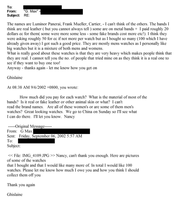 Newly Released Epstein Records Detail Ghislaine Maxwell’s Role in Purchasing Counterfeit Luxury Watches