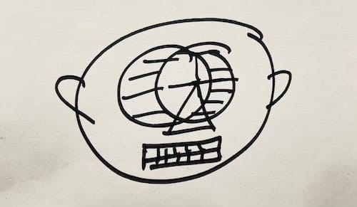 drawing of a person's head with a hamster wheel in it