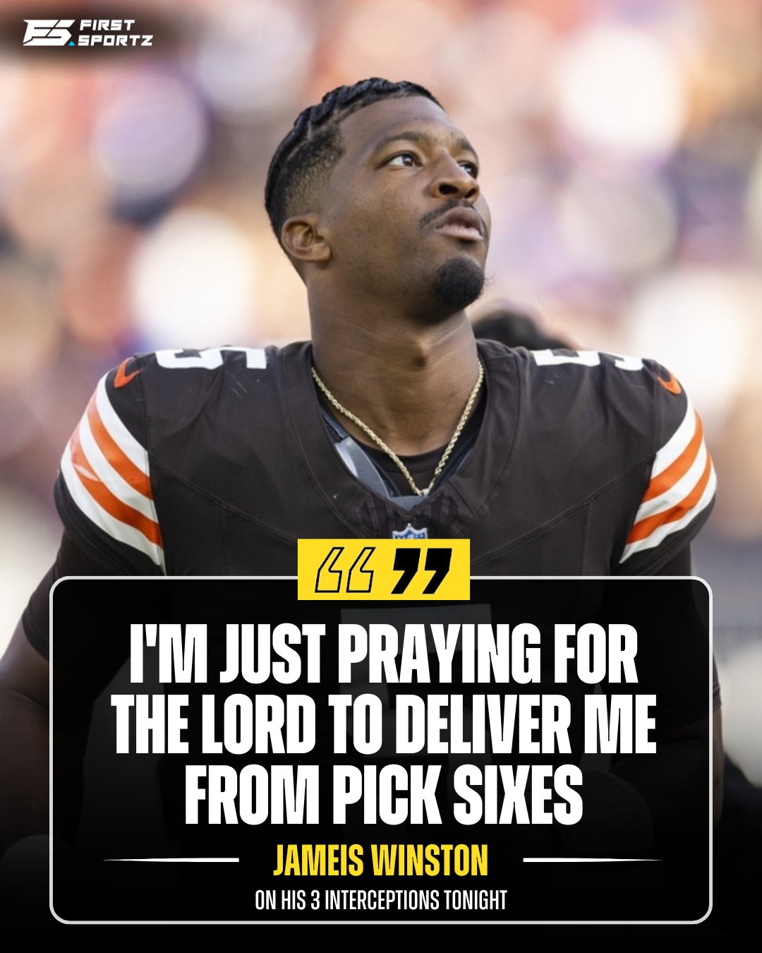 FirstSportz NFL on X: "" I'm just praying for the lord to deliver me from pick  sixes. " Jameis Winston on his 3 interceptions tonight 😭😭  https://t.co/hglzEKuane" / X