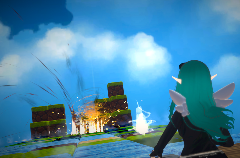 An avatar faces a game map where there are magic and explosions