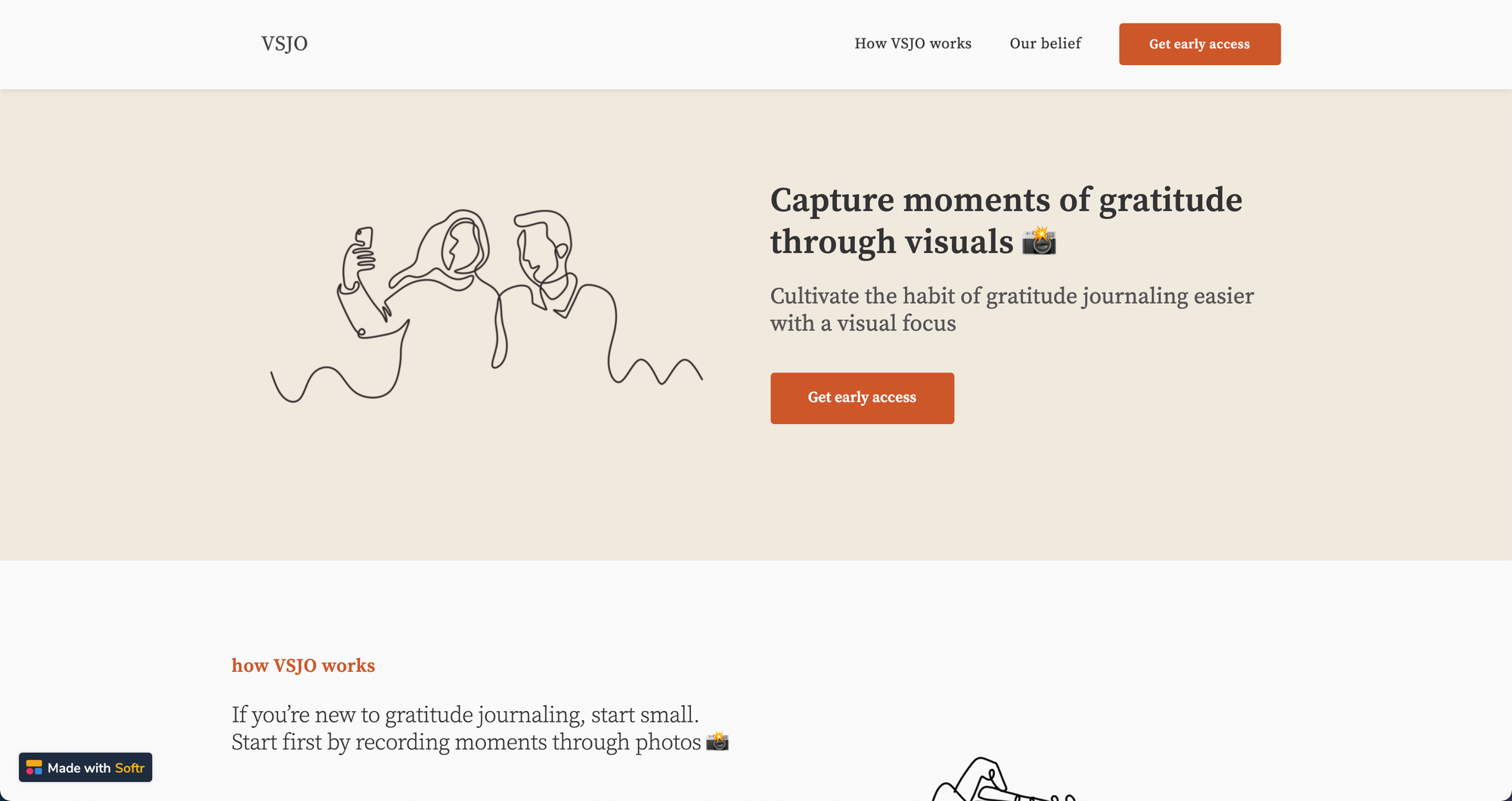 VSJO's landing page, built on Softr.